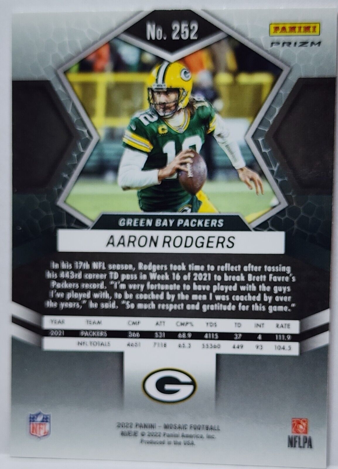 AARON RODGERS - 2022 Mosaic Nat'l Pride Orange Reactive Prizm - Packers